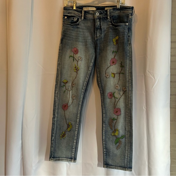 Pilcro & the Letterpress Floral-Bordado Novio Embroidered Boyfriend Jeans US 28 - Picture 7 of 16